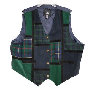 Patchwork Leather Wool Plaid Tartan Vest Mens 2XL Academia Folklore Heritage